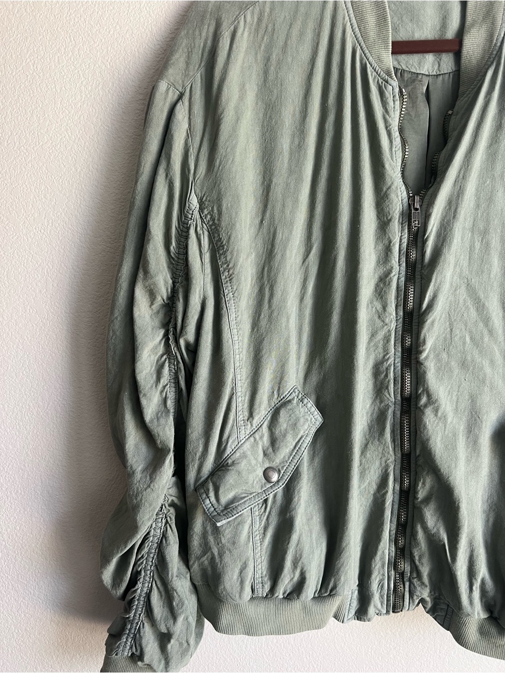 Free People Light Olive Bomber Jacket